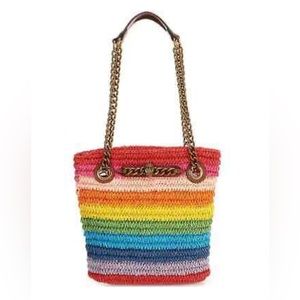 Kurt Geiger London, the Chelsea Small Raffia Straw Rainbow tote
